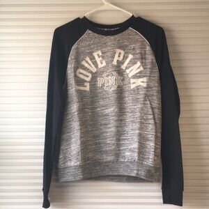 PINK Victoria's Secret Gray and Black Crew Neck Sweater